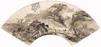 吴石僊 1894年作 秋山行旅图扇